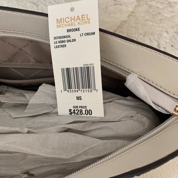 Michael Kors Leather Hobo Shoulder Purse - Light Cream - NWT - Picture 7 of 7